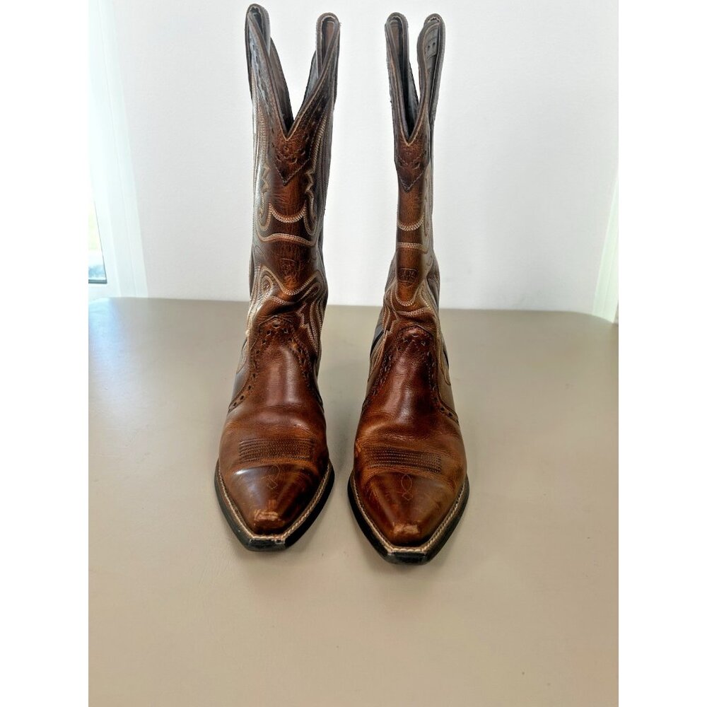 ARIAT Women’s BOOTS CARAMEL TOOLED LEATHER HERITAGE X TOE STYLE 10005908 SZ 7.5B - Picture 7 of 16